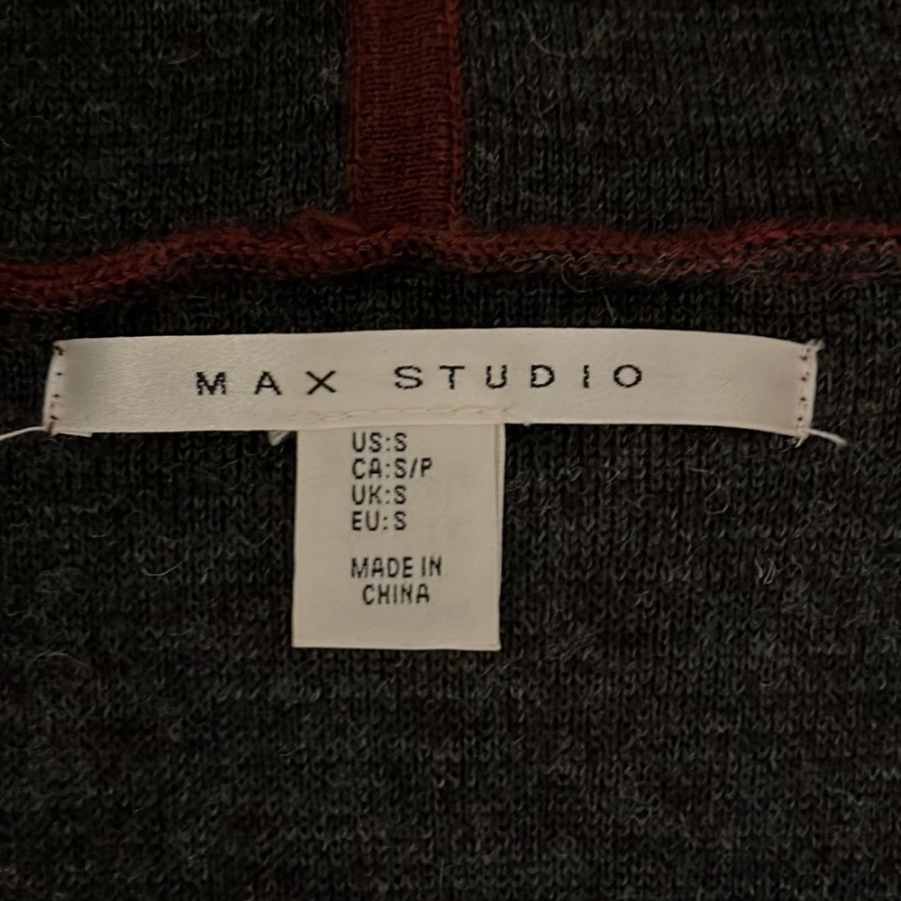 Max Studio Hooded Wool Open Front Red & Grey Card… - image 7